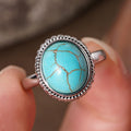 Distressed Vintage Ring With Faux Turquoise, Antique Style Statement Finger Jewelry view 2