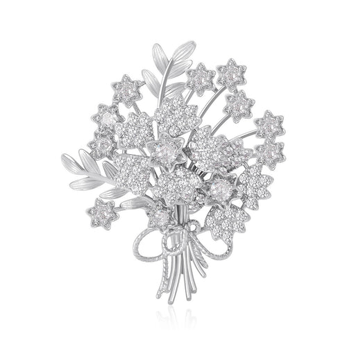 Alloy Zircon Flower Bouquet Brooch Pin For Elegant Womens Apparel