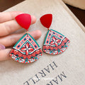 Acrylic Printed Triangle Drop Earrings With Silver Pin Retro Hong Kong Style Geometric Jewelry view 4