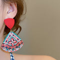 Acrylic Printed Triangle Drop Earrings With Silver Pin Retro Hong Kong Style Geometric Jewelry view 3
