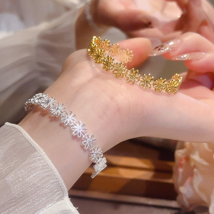 Copper Hollow Flower Open Bangle For Women, Elegant European Style Statement Jewelry