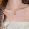 French Court Style Geometric Round Faux Pearl Zircon Pendant Necklace For Women view 1