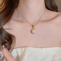 French Court Style Geometric Round Faux Pearl Zircon Pendant Necklace For Women view 3