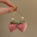 Chic Faux Pearl Zircon Strawberry Bow Flower Drop Earrings With Silver Pins view 4