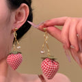 Chic Faux Pearl Zircon Strawberry Bow Flower Drop Earrings With Silver Pins view 1