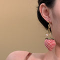 Chic Faux Pearl Zircon Strawberry Bow Flower Drop Earrings With Silver Pins view 3