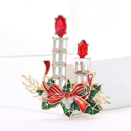 Alloy Enamel Candle Brooch With Rhinestones For Christmas Holiday Apparel