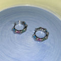 Light Luxury Copper Earrings With Colorful Zircon Geometric Round Design For Women view 4