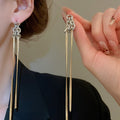 Minimalist Copper Geometric Chain Tassel Drop Earrings With Silver Pins For Women view 1