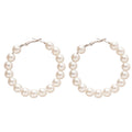 Elegant Pearl Beaded Geometric Hoop Earrings With Silver Pins For Women view 5