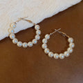 Elegant Pearl Beaded Geometric Hoop Earrings With Silver Pins For Women view 4
