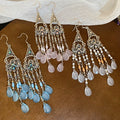 Mixed Material Ethnic Triangle Flower Teardrop Crystal Tassel Drop Earrings For Women view 1