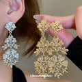 Alloy Hollow Flower Tassel Drop Earrings With Silver Needle Court Style Floral Stud Design view 1
