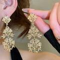 Alloy Hollow Flower Tassel Drop Earrings With Silver Needle Court Style Floral Stud Design view 3