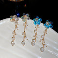 Silver Needle Crystal Beaded Floral Freshwater Pearl Tassel Drop Earrings Light Luxury Style view 2