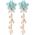 Silver Needle Crystal Beaded Floral Freshwater Pearl Tassel Drop Earrings Light Luxury Style view 5
