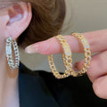 18K Gold Plated Copper Zircon Geometric Round Chain Earrings European Court Style view 1