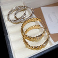18K Gold Plated Copper Zircon Geometric Round Chain Earrings European Court Style view 4