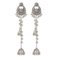 Vintage Rhinestone Flower Bell Long Tassel Bohemian Ethnic Silver Alloy Jhumka Statement Earrings view 5