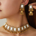 Vintage Ethnic Square Geometric Rhinestone Enamel Alloy Bell Tassel Bohemian Luxury Drop Earrings view 1