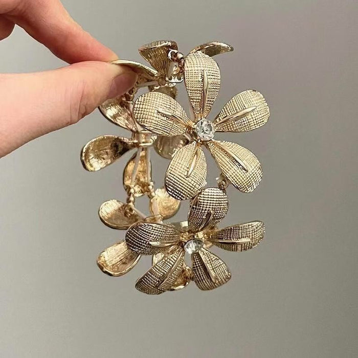 Rhinestone Flower Alloy Elastic Rope Spliced Bangle For Women European Metallic Jewelry