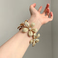 Rhinestone Flower Alloy Elastic Rope Spliced Bangle For Women European Metallic Jewelry view 2