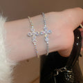 Light Luxury Copper Zircon Butterfly Bow Cross Pendant Adjustable Bangle Bracelet view 2