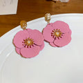 Sweet Floral Faux Pearl Drop Earrings With Silver Needle And Painted Flower Pendant view 4