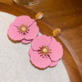 Sweet Floral Faux Pearl Drop Earrings With Silver Needle And Painted Flower Pendant view 2