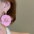 Sweet Floral Faux Pearl Drop Earrings With Silver Needle And Painted Flower Pendant view 3