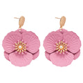 Sweet Floral Faux Pearl Drop Earrings With Silver Needle And Painted Flower Pendant view 5