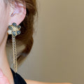 Alloy Rhinestone Flower Chain Tassel Crystal Drop Earrings Vintage Ethnic Style view 3
