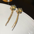 Alloy Rhinestone Flower Chain Tassel Crystal Drop Earrings Vintage Ethnic Style view 2
