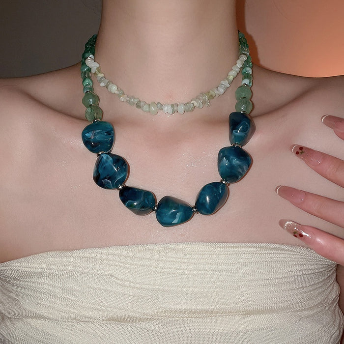 Acrylic Irregular Round Double Layer Pendant Necklace For Women Geometric Vacation Style Choker