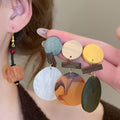 Silver Needle Round Wood Resin Geometric Irregular Pendant Drop Earrings For Women view 2
