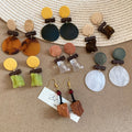 Silver Needle Round Wood Resin Geometric Irregular Pendant Drop Earrings For Women view 1