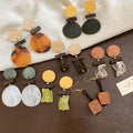 Silver Needle Round Wood Resin Geometric Irregular Pendant Drop Earrings For Women view 3