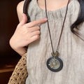 Bohemian Wooden Bead Hollow Round Pendant Sweater Necklace Vacation Style Geometric Jewelry view 4