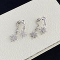 Elegant Two Way Silver Needle Rhinestone Eight Point Star Tassel Drop Dangle Fashion Earrings view 3
