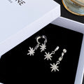 Elegant Two Way Silver Needle Rhinestone Eight Point Star Tassel Drop Dangle Fashion Earrings view 4