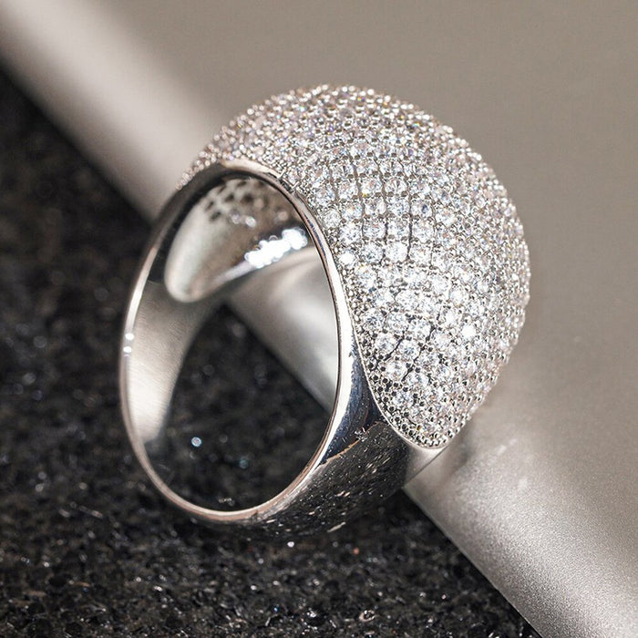 Sparkling Micro Paved Zircon Ring For Women, Light Luxury Fashion Finger Jewelry