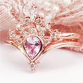Rose Gold Tone Pink Crown Ring Set In A Polished Decorative Design view 3