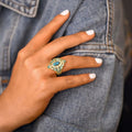 Faux Turquoise Marquise Metal Ring For Women, British Style Luxury Banquet Jewelry view 2