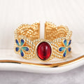 Palace Style Middle Eastern Floral Ring, Adjustable Open Ethnic Exotic Statement Jewelry view 5