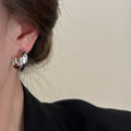 French Style Copper Geometric Round Cross Clip-on Earrings For Women Minimalist Metal Design view 2