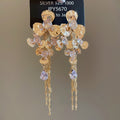 European Style Sparkling Zircon Floral Teardrop Tassel Metal Stud Drop Earrings view 4