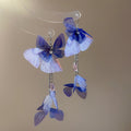 Fresh Sweet Fabric Mesh Butterfly Teardrop Tassel Crystal Drop Earrings view 4