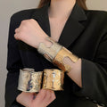 European American Metallic Wrinkled Wide Open Round Bangle Arm Cuff Fashion Jewelry view 2