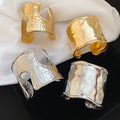 European American Metallic Wrinkled Wide Open Round Bangle Arm Cuff Fashion Jewelry view 3