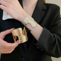 European American Metallic Wrinkled Wide Open Round Bangle Arm Cuff Fashion Jewelry view 4